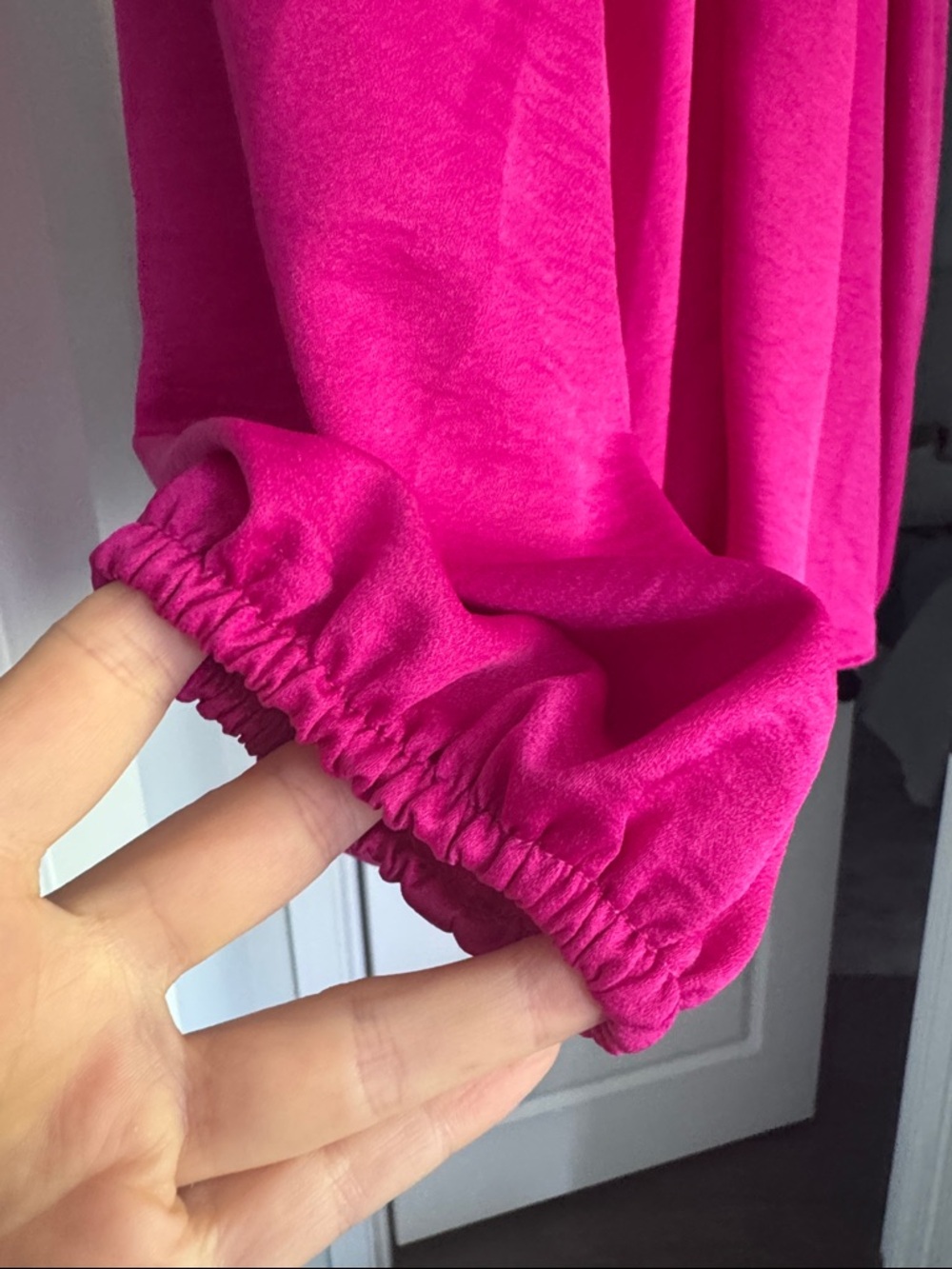 Magenta Fuchsia Long-Sleeve Tie-Neck Blouse - Picture 2 of 5